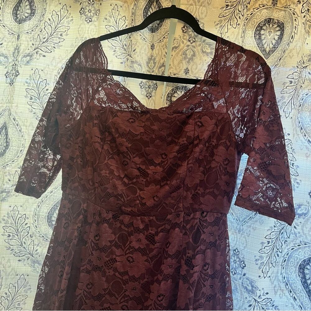 torrid Wine Lace Maxi Dress with Three-Quarter Sleeves